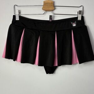 Kuromi Black and Pink Pleated Skirt with Character Patch